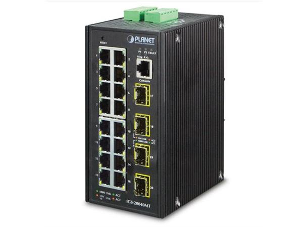 Planet Switch 16-p Gigabit 4xSFP Layer2+ Industri IP30 DIN - Leteng AS