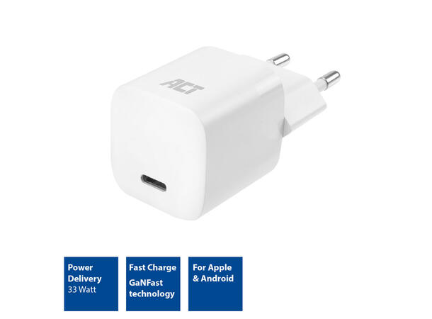 ACT Universal USB-C  lader 30W ¤ 1x USB-C 20V/ 1,67A, 30W Power Delivery 