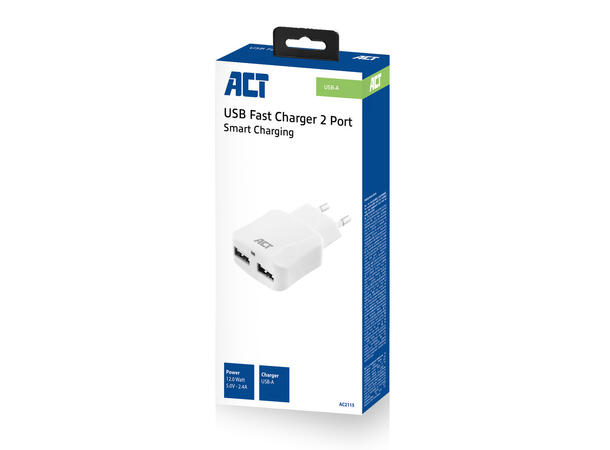 ACT Universal USB lader 2-Port ¤ 2xUSB 2.4A, 12W 