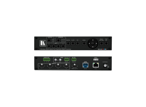 Kramer - MV-4X - Multiview /  matrix 4K60 HDMI 2.0 - HdbaseT og analog lyd ut 