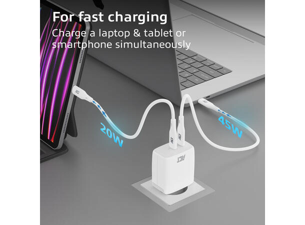 ACT AC2165 - 65W USB-C Lader, 2-Port PD PPS GaNFast