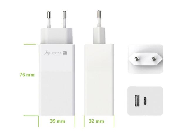 Techly Universal USB lader 2-Port 1x USB -A + 1xUSB-C , 100W 