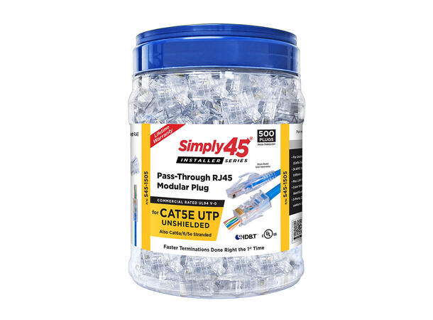 Simply45 - RJ45 - CAT 5e UTP Pass Through - 24AWG  - 500 stk 